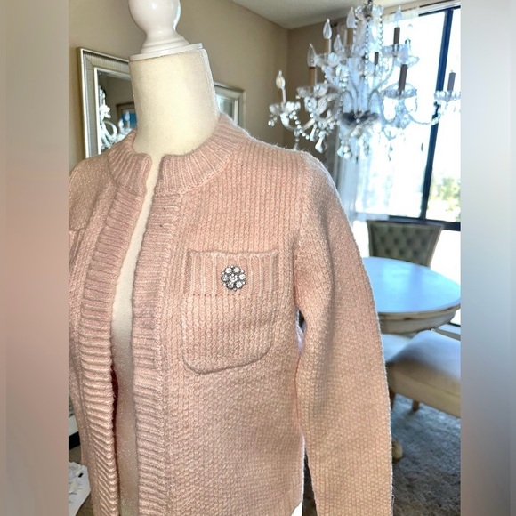 ANN TAYLOR Light Pink Jeweled Button Sweater Jacket Chanel Cardigan XS Petite - Picture 3 of 11